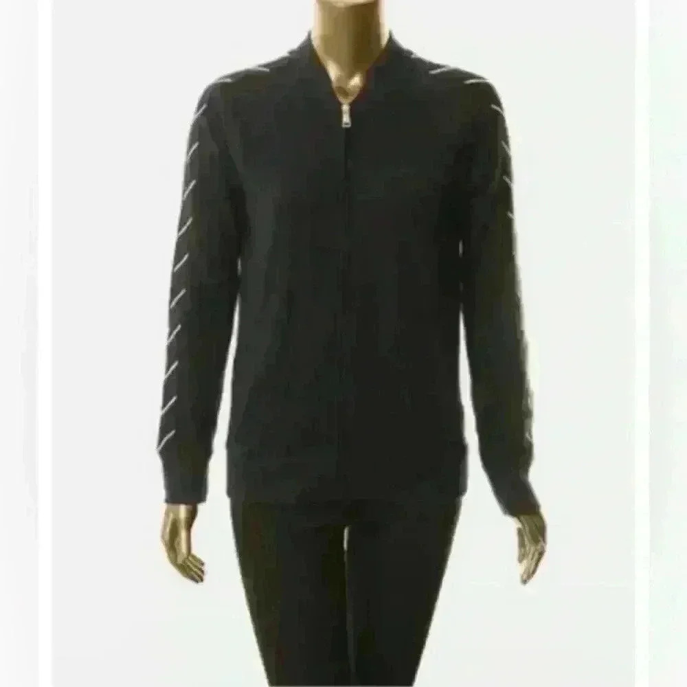 LAUREN RALPH LAUREN Women's Striped Trim Front Zip Navy